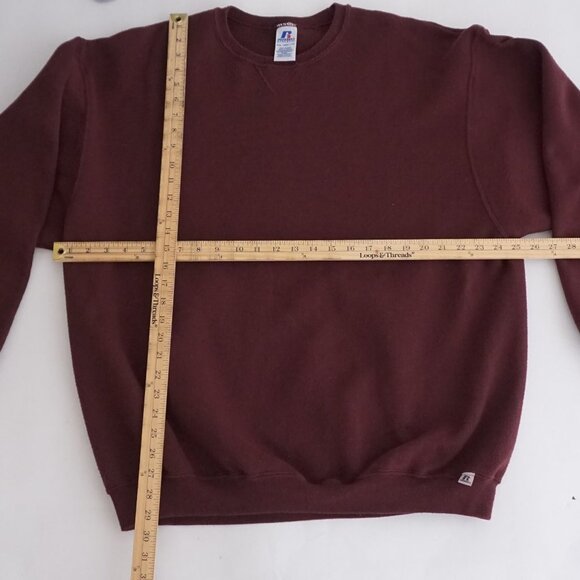 Vintage '90S Russell Athletic Maroon Blank Cotton Crewneck Sweater 2XL - Picture 2 of 7